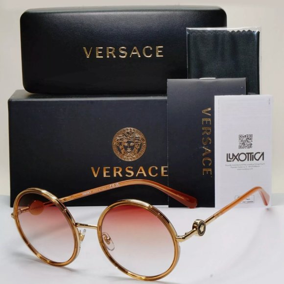 Versace Round Gold Brown Gradient Sunglasses
